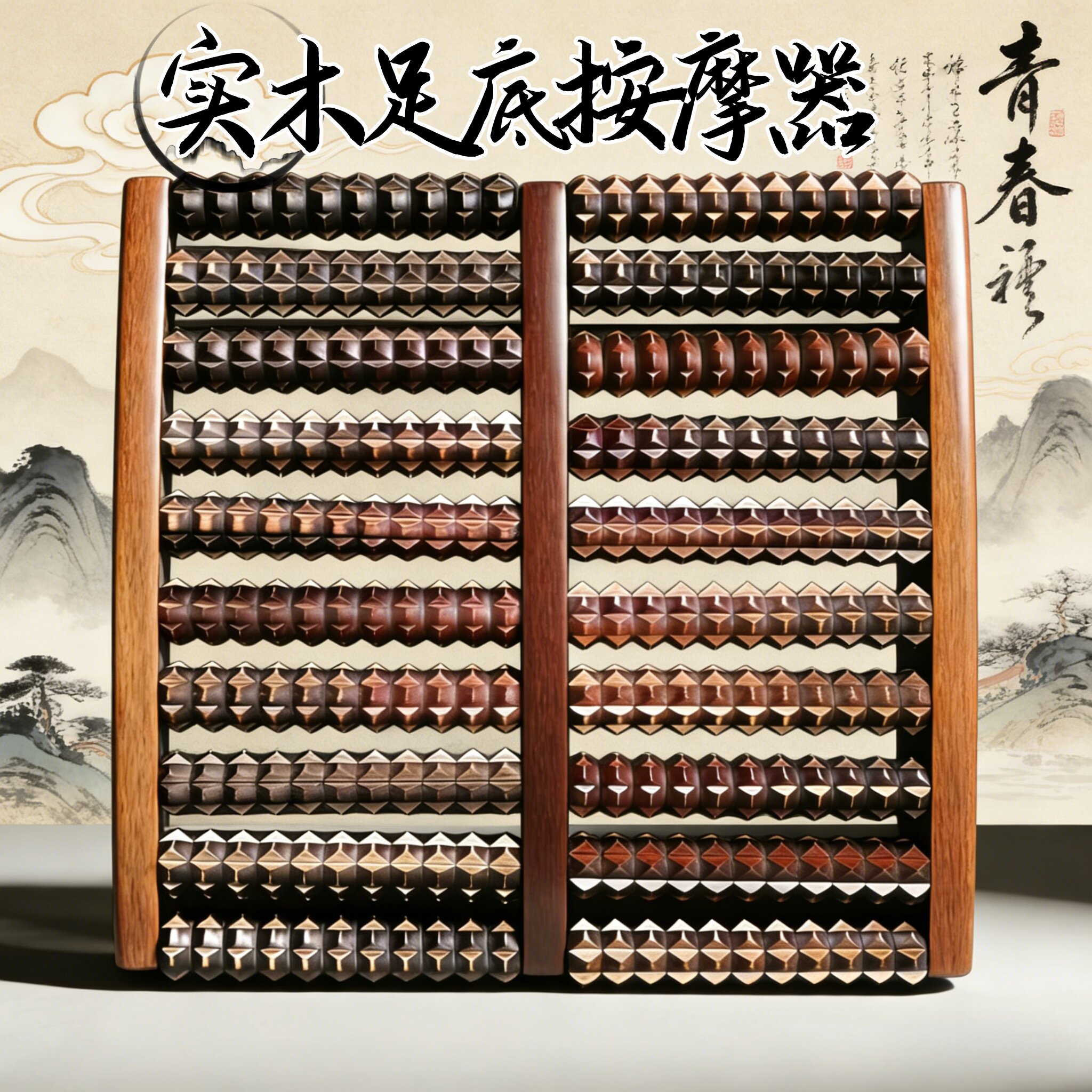 加大加固实木10排按摩器大号足底按摩垫脚底穴位按摩腿部按摩工具