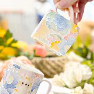 景德镇陶瓷万花杯高颜值网红喝水杯手工定制单把手六棱咖啡下午茶