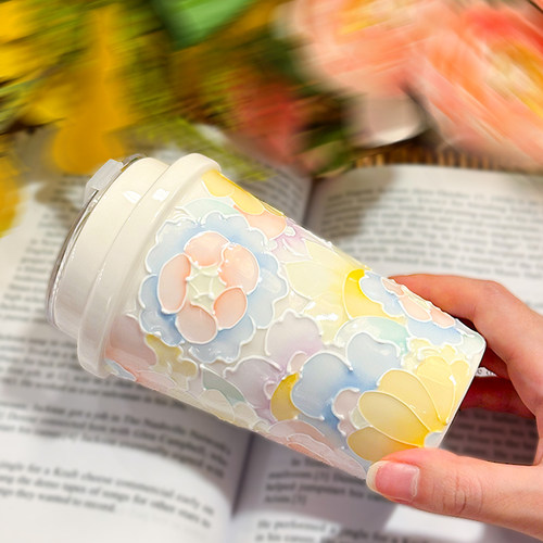 景德镇网红万花陶瓷吸管杯