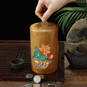 居家日用竹编制品收纳存钱罐竹编圆形