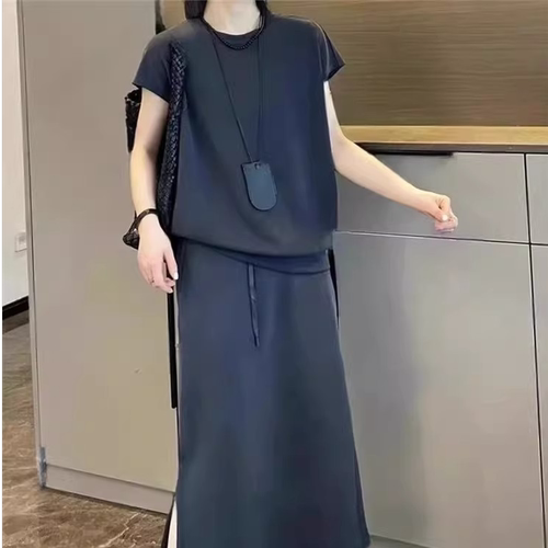 特大码300斤胖mm高级感短袖半身长裙套装女夏季显瘦百搭两件套潮