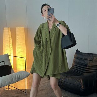 寬松短袖 兩件套 休閑套裝 特大碼 女夏季 闊腿短褲 胖mm300斤時(shí)尚 襯衫