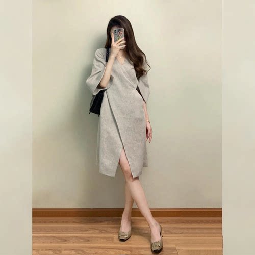 绝美轻熟风气质连衣裙女夏季胖MM特大码300斤开叉休闲宽松通勤裙