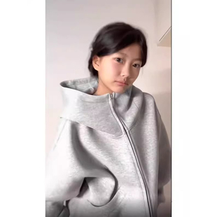 特大码300斤胖妹妹韩版秋冬加绒保暖连帽高领情侣卫衣外套女