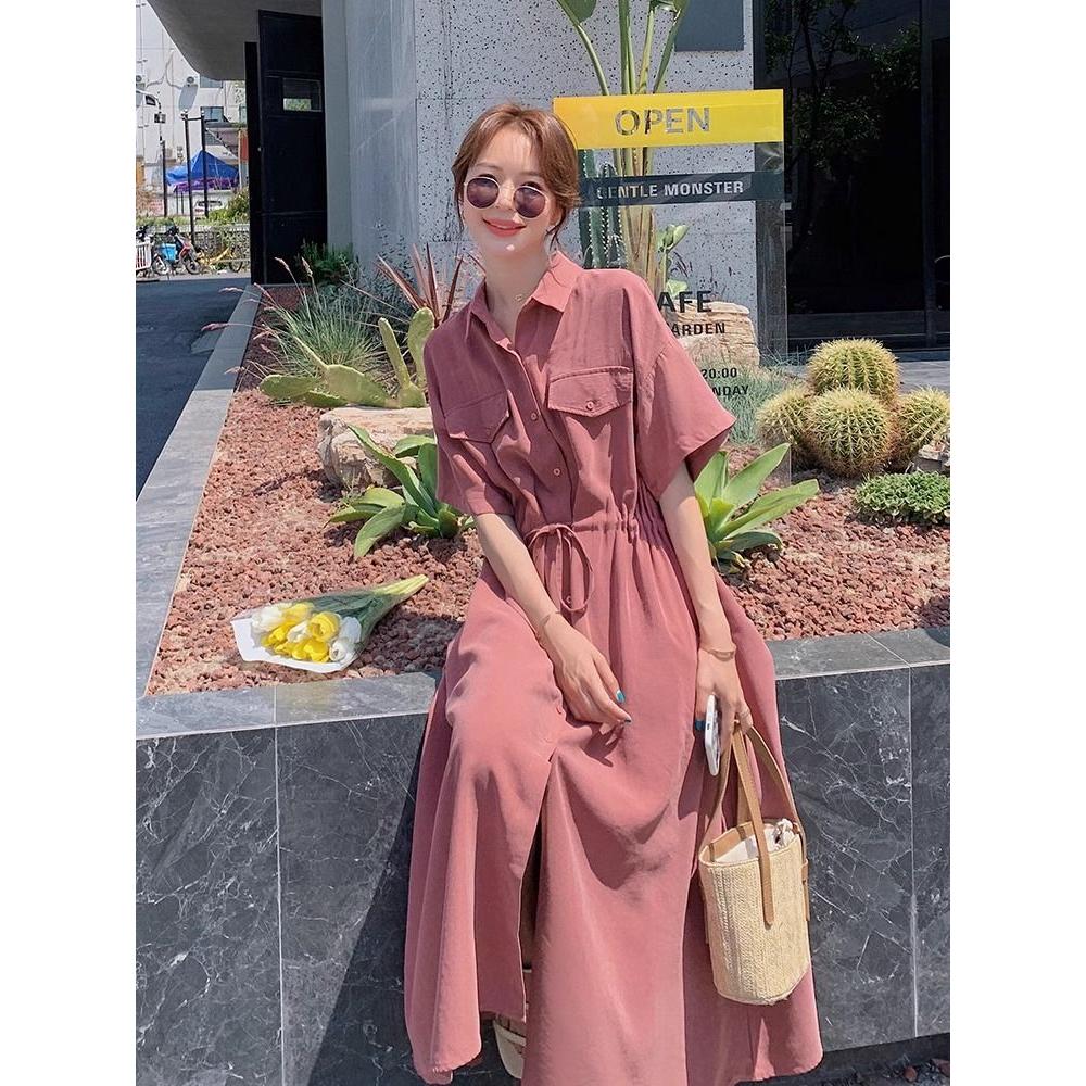 大码女装收腰连衣裙中长款裙子