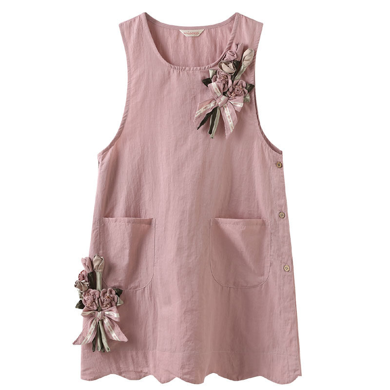 夏新款手工花布艺花朵围裙防泼水女烧饭衣厨房无袖马甲日韩式包邮