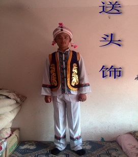云南大理少数民族白族服装/葫芦丝舞台演出服饰/白族男装蓝色款式