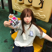 文文不乖复古小猫魔术贴短袖 宽松情侣纯棉上衣 T恤贴布男女夏季