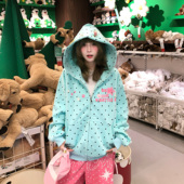 文文不乖原创美式 宽松休闲外套 可拆卸发夹波点连帽卫衣女拉链开衫