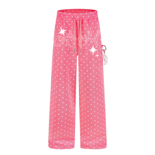 女抽绳宽松阔腿垂感显瘦长裤 文文不乖原创新款 满印波点挂件休闲裤