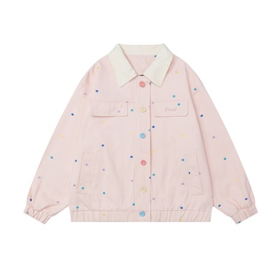 文文不乖多巴胺自制彩色波点夹克开衫女春季甜美宽松百搭翻领外套