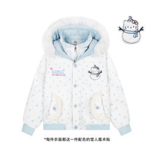 文文不乖美式刺绣雪人魔术贴毛领连帽保暖棉服女宽松慵懒风棉衣