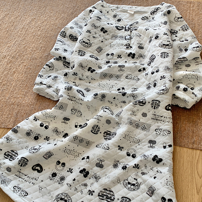 秋冬夹棉睡裙女可爱卡通冬季长袖套头空气棉Hellokitty睡衣居家服