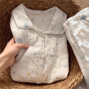 小鱼泡泡睡衣女款春秋季长袖夏家居服韩版卡通可爱网红风大码套装