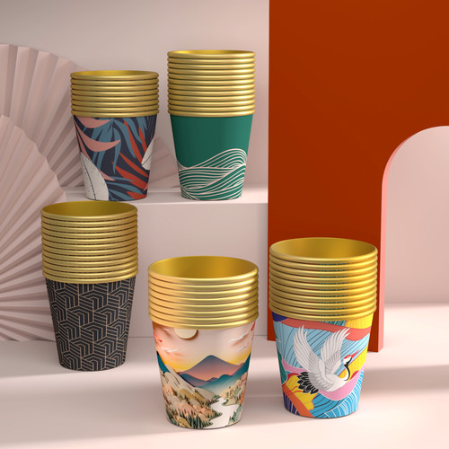 金箔纸杯一次性纸杯子家用加厚高级感防烫茶杯办公室招待客人水杯