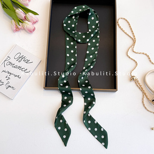 墨绿色小长条细窄丝巾女扎头发带绑包包丝带护颈围脖子领巾薄围巾