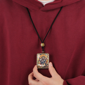 藏式 唐卡吊坠西藏黄财神佛牌绿度母护身符本命佛项链合金扎基拉姆