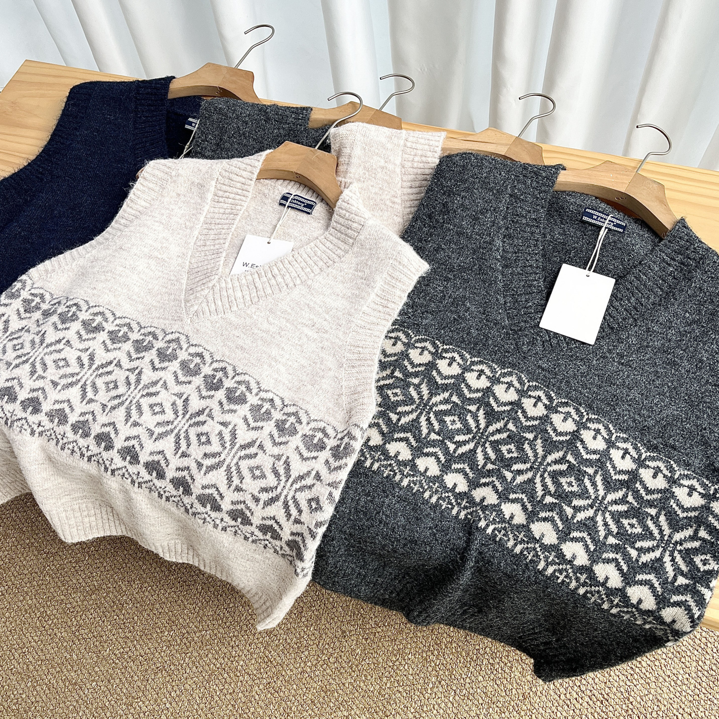 新款美式绵羊毛混纺宽松休闲V领针织马甲男秋季无袖毛衣背心坎肩