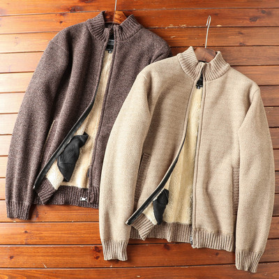 复合短绒立领针织衫开衫潮