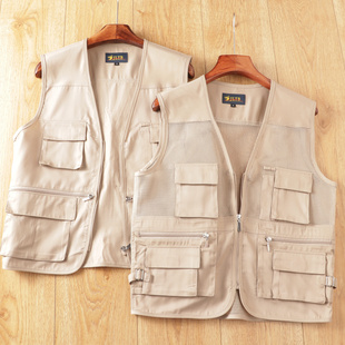 户外bi备单品外贸原单出韩国多口袋男士 徒步钓鱼马甲坎肩 户外工装