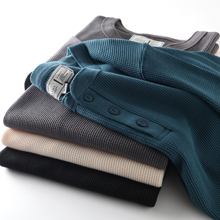 外贸工厂原单尾货！夏季男装美式复古重磅华夫格亨利衫短袖T恤上