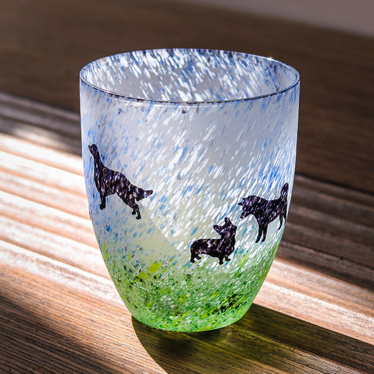 日本进口月夜野海豚玻璃杯手工创意浮雕水杯情人节礼物杯子磨砂杯