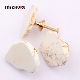 天然白松石片随形黄铜单孔抽屉拉手橱柜厨房衣柜门创意家具把手
