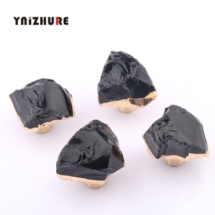 轻奢黑曜石随型矿石黄铜拉手抽屉柜门橱衣柜子把手火漆印章头手柄