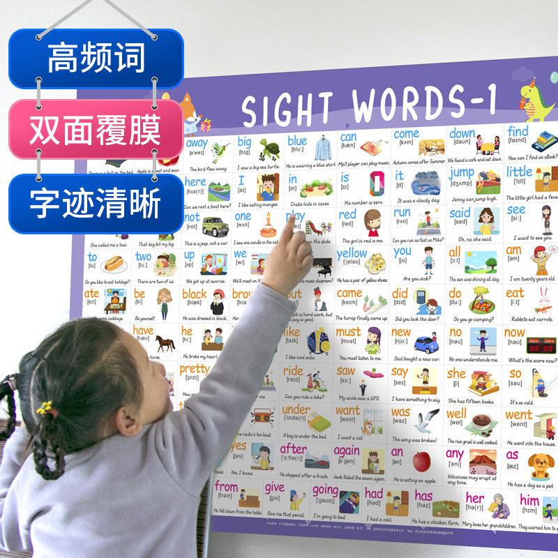 220高频词挂图墙贴英语词卡Sight Words幼儿园英文启蒙儿童教具_虎窝淘