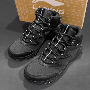 李宁男子加绒户外休闲鞋革面高帮冬季新款保暖缓震防滑运动鞋男鞋