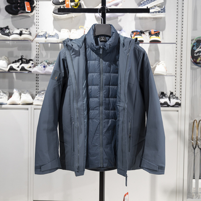 李宁三合一羽绒服男2024冬季新款防泼水运动风衣冲锋衣AWBU029