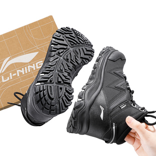 李宁男子加绒户外休闲鞋革面高帮冬季新款保暖缓震防滑运动鞋男鞋
