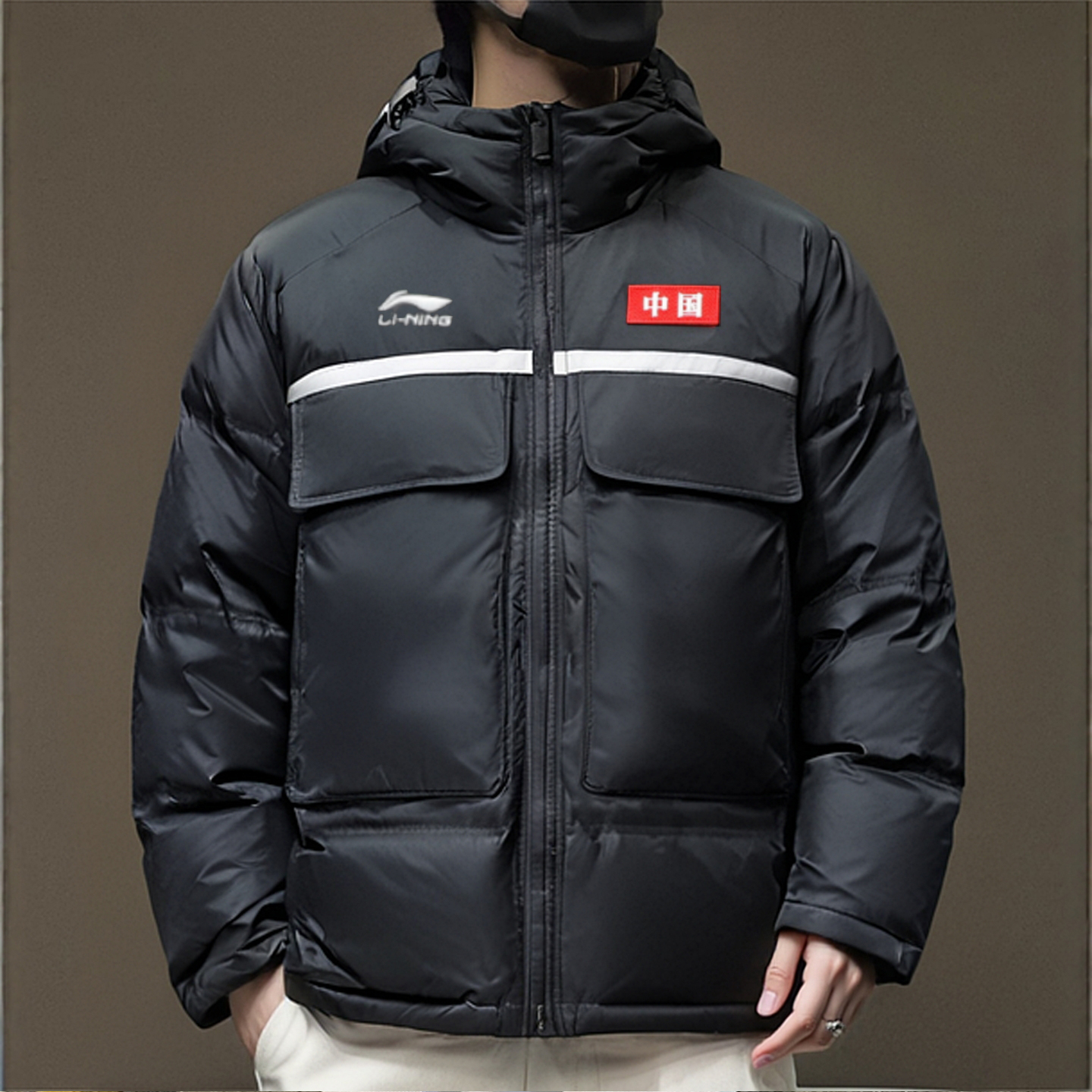 李宁羽绒服男2025冬季新款运动休闲保暖防风舒适连帽长袖外套风衣