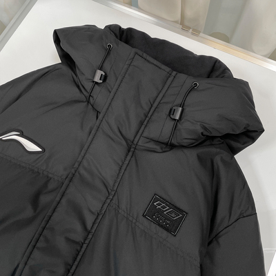 李宁国旗羽绒服男款2024冬季新款连帽中长款保暖羽绒风衣AYMU341