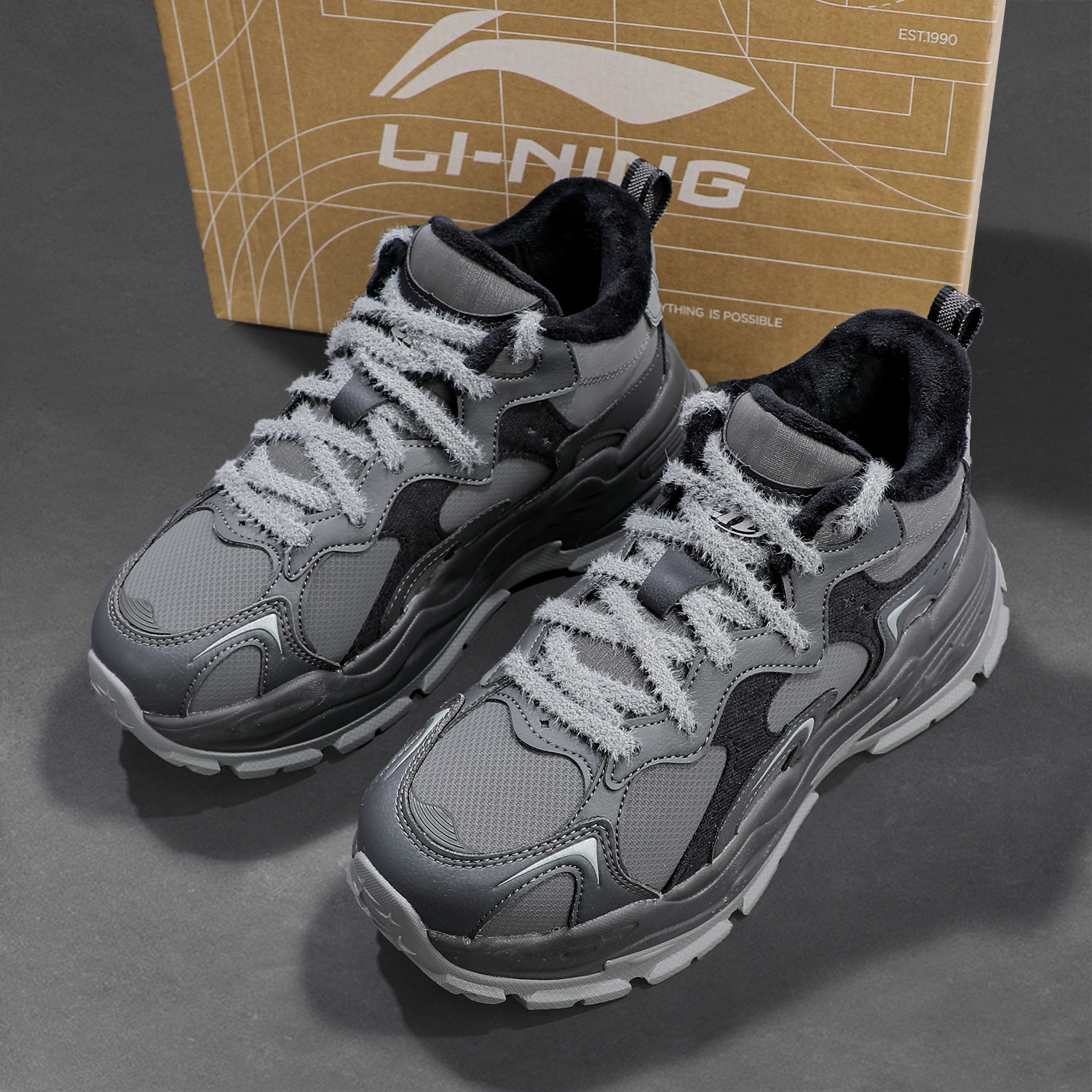 李宁加绒保暖中帮经典休闲鞋女款2025冬季新款防风百搭棉鞋运动鞋