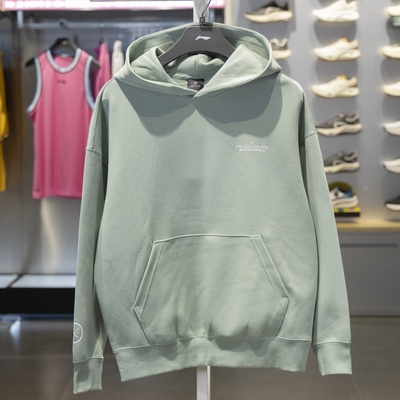 李宁连帽卫衣男款2024冬季新款加厚加绒宽松套头长袖外套AWDU291