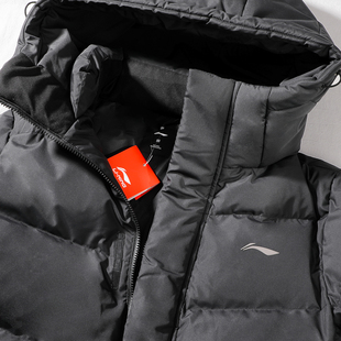 李宁长款羽绒服男款2024冬季新款过膝宽松鸭绒80%连帽外套AYMU095