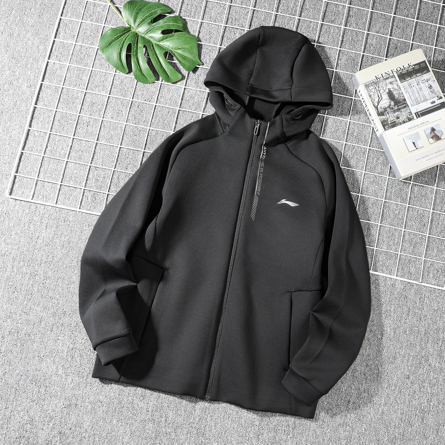 李宁外套男款2026春季新款男士运动宽松保暖跑步休闲开衫连帽卫衣