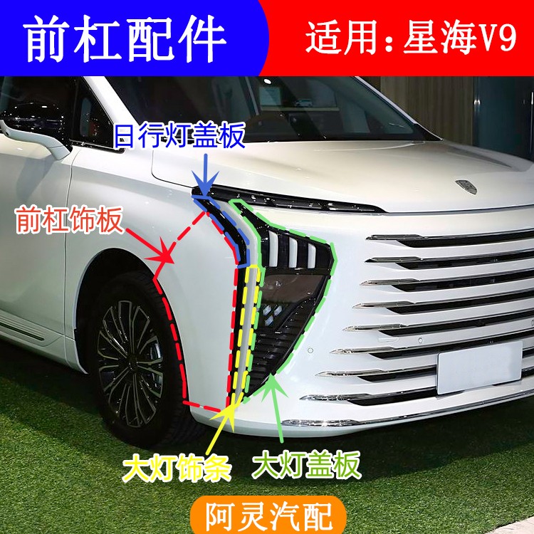 适用东风风行星海V9青云梯前杠饰板前保险杠大灯盖板饰条日行灯盖