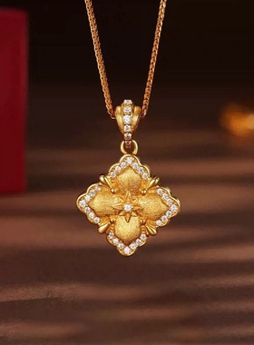 拉丝复古工艺菱形新款项链女款欧美小众宫廷锁骨链四叶吊坠链条