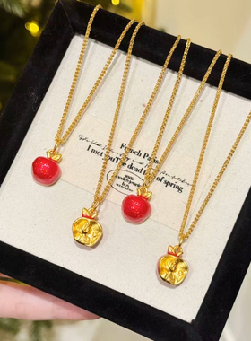 白雪公主红苹果吊坠项链女立体可爱挂坠圣诞节平安果吊坠锁骨链
