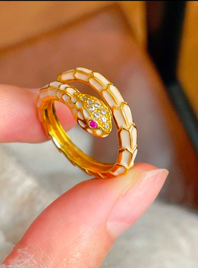 经典纹理蛇形设计镂空可调节戒指女性时尚戒指