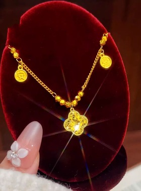 蹦迪珠平安喜乐碎冰冰四叶项链高级感四叶花锁