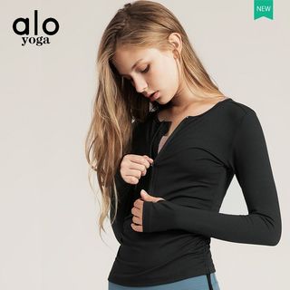 alo yoga代购 秋冬季新款瑜伽服运动长袖上衣女健身跑步外穿莱卡