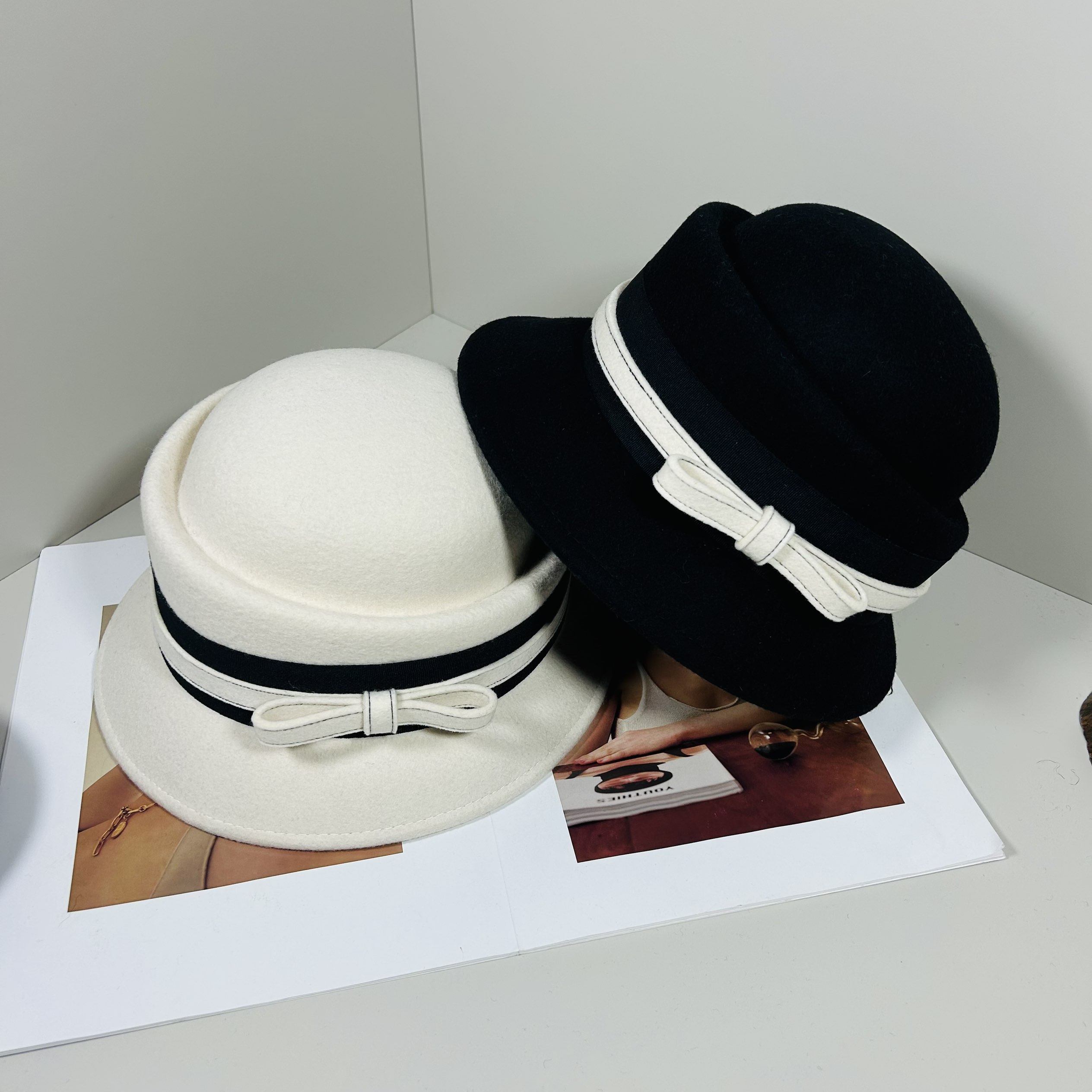 复古优雅纯羊毛礼帽女秋冬百搭显脸小贝雷帽女保暖显脸小盆帽毡帽