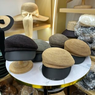 日本CLA4同款拉菲草拼接染色钩针马术帽女夏季遮阳防晒鸭舌帽草帽