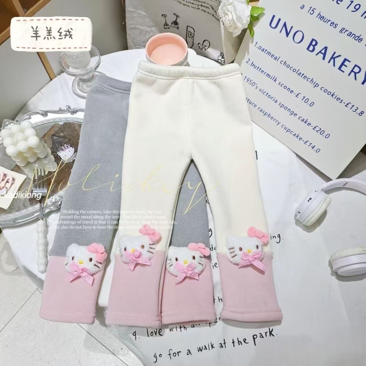 女童冬季加绒保暖打底裤儿童撞色拼接可爱动漫甜美童装KT猫咪裤子,童装/婴儿装/亲子装,裤子,淘宝优惠券,粉丝福利购,淘宝优惠卷