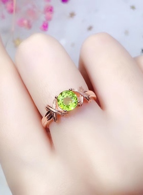天然绿色宝石水晶韩版送礼戒指