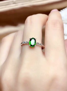 时尚风祖母绿韩版天然透辉石戒指