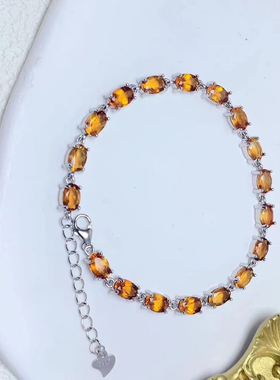 天然招财黄色宝石黄水晶手链女款S925银镶嵌晶体通透简约风系包邮